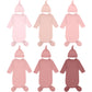 Cuffbow 6 Packs Newborn Baby Knotted Gowns Set 0-6 Months Cotton Sleeper Long Sleeve Nightgown and Hat Set for Infant Baby (Pink