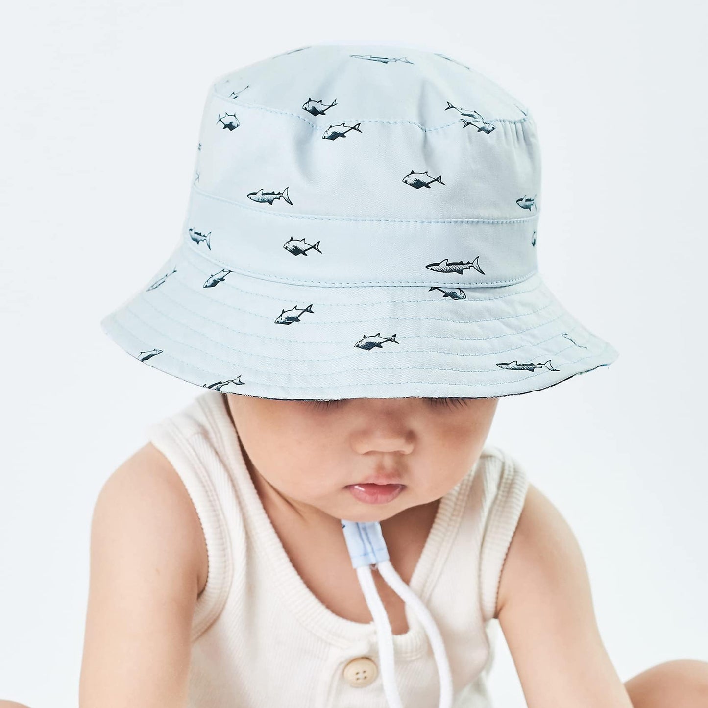Durio Baby Bucket Sun Hat Toddler Hats Boys Summer Sun Hats For Kids Beach Hat 2Pack Beige/Blue 4-8 Years