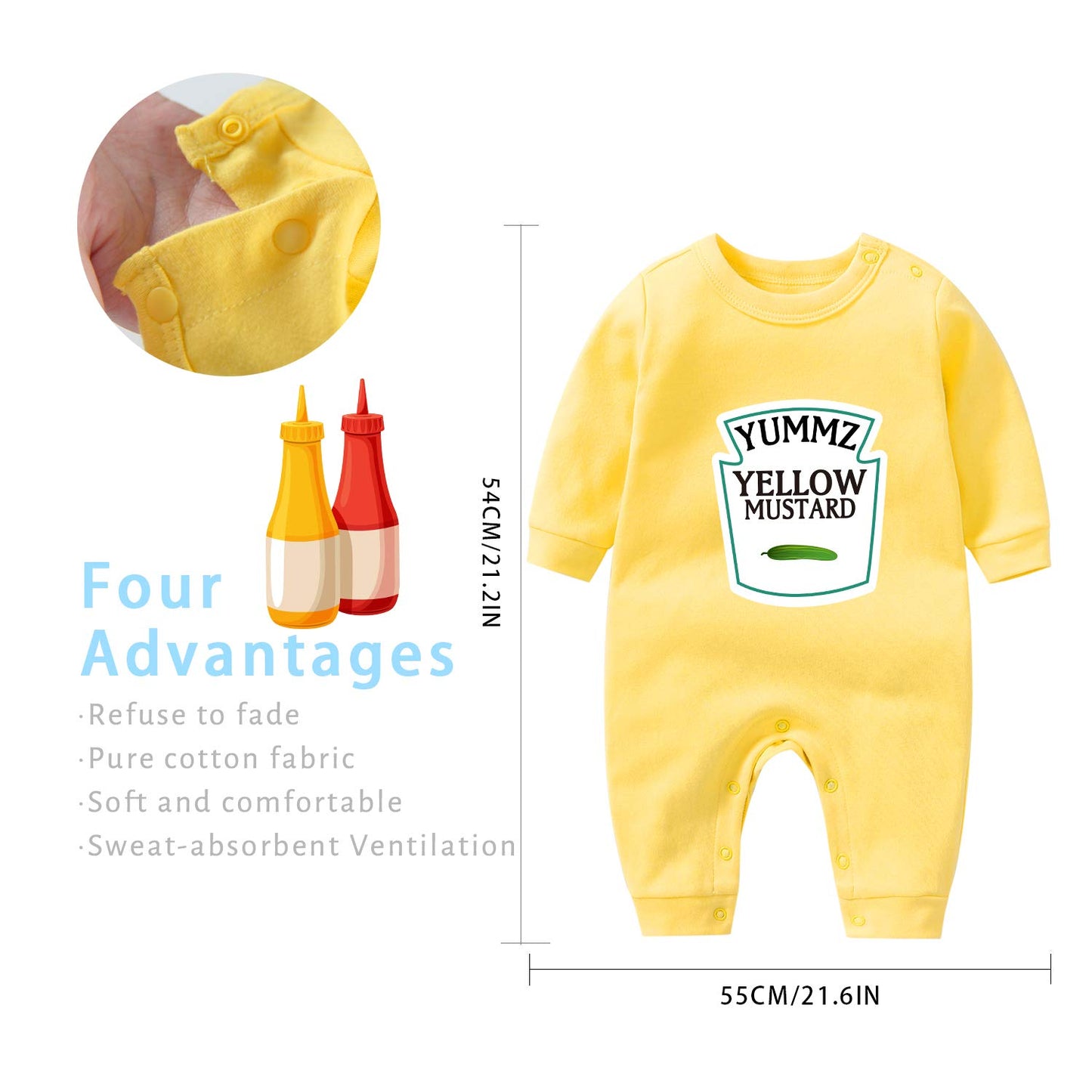 Ysculbutol Baby Twins Bodysuit Yummz Tomato Ketchup Mustard Twin Set Infant Girls Romper Baby Boys Outfits(Km-S3M Twins)