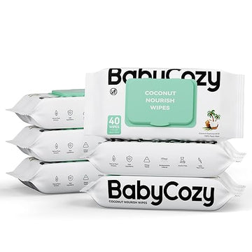 Baby Wipes, Cleansing & Moisturizing 2-In-1 Babycozy Sensitive , 100% Plant Fiber & Biodegradable, Hypoallergenic Baby Coconut W