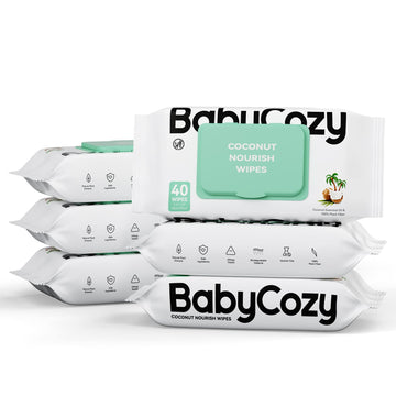 Baby Wipes, Cleansing & Moisturizing 2-In-1 Babycozy Sensitive , 100% Plant Fiber & Biodegradable, Hypoallergenic Baby Coconut W
