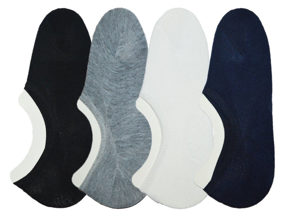 Me Stores MenS Loafer Socks Solid Socks No Show Socks With Silicon Support (Pack Of 4) (Black, White, Grey, Blue)