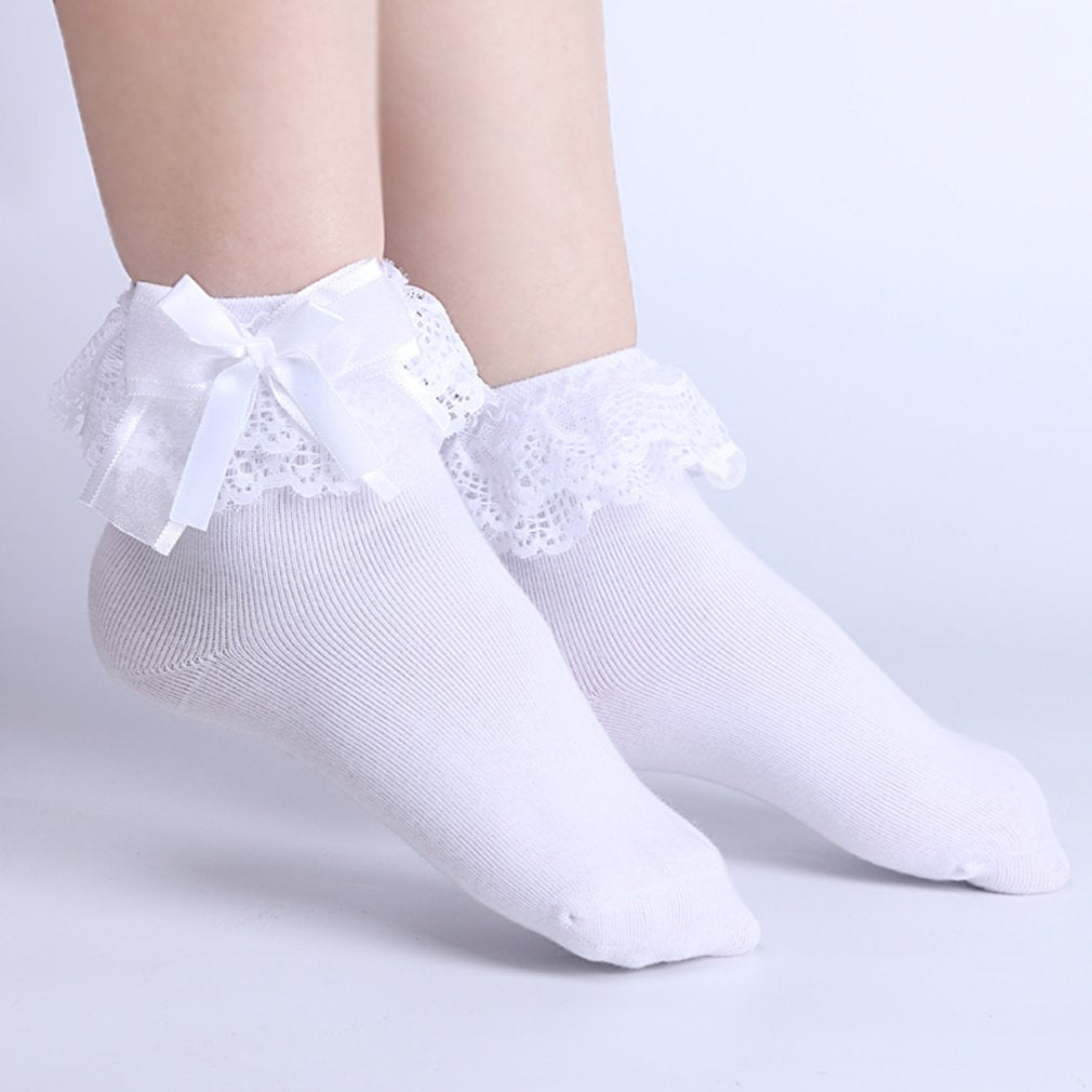 Baiyixin 3 Pack Little Girls Cotton Lace Ruffle Princess Style Dress Socks(2T-12T) White
