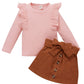 Rosebea Toddler Baby Girl Skirt Set Outfits Knitted Sweather Mini Skirt 2Pcs Spring Fall Winter Clothes(Gset01,Pink,130)