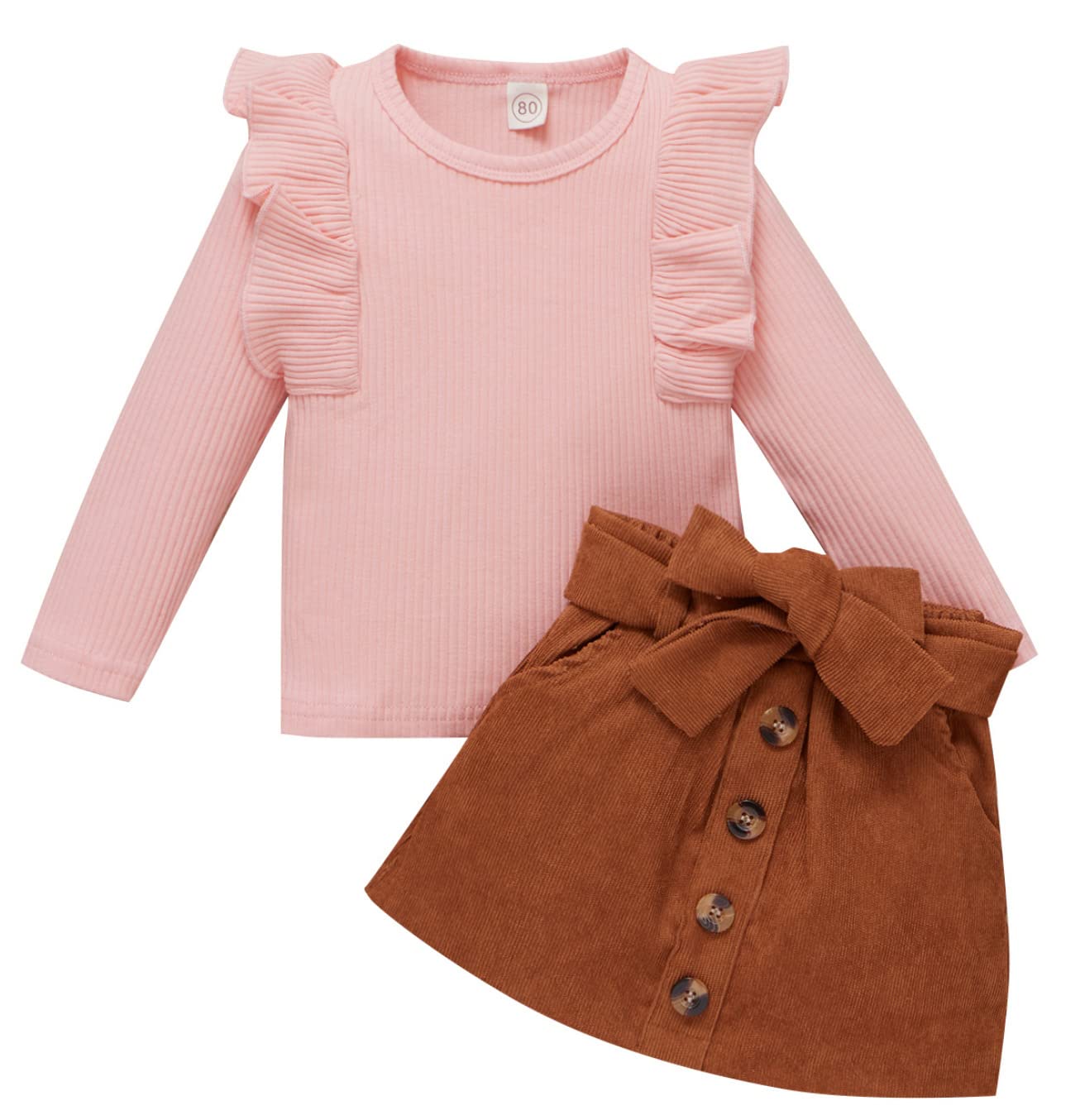 Rosebea Toddler Baby Girl Skirt Set Outfits Knitted Sweather Mini Skirt 2Pcs Spring Fall Winter Clothes(Gset01,Pink,130)