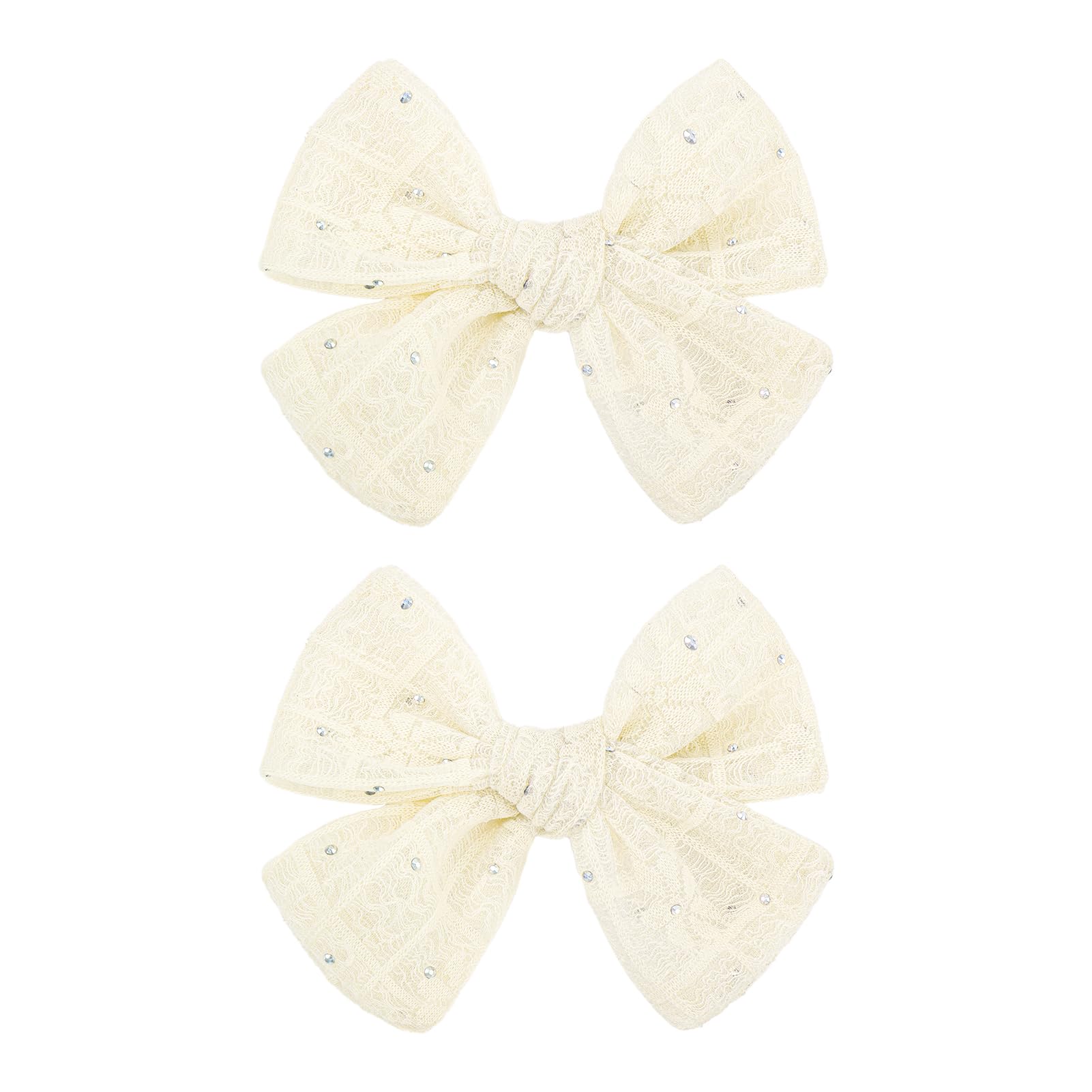 YanJie 2PCS Lace Hair Bow Clips 4 Off White Alligator Barrettes Bows with Rhinestone Baby Girl Hair Accessories for Infant Toddl