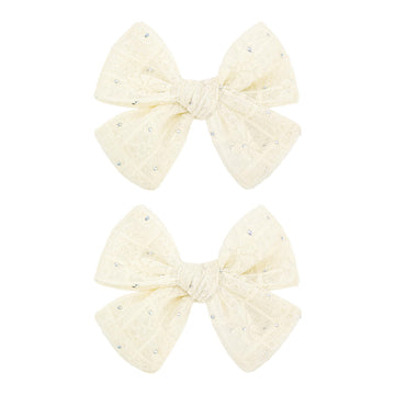YanJie 2PCS Lace Hair Bow Clips 4 Off White Alligator Barrettes Bows with Rhinestone Baby Girl Hair Accessories for Infant Toddl