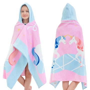 Bavilk Kids Hooded Bath Beach Towel Girls Boys Swim Pool Cover Up Super Absorbent Cute Cartoon Animal Full Vitality (Lucky Unico