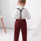 Disaur Toddler Boy Wedding Outfits Short Sleeve White Flower Dress Shirt Bow Tie Suspender Christmas Red Plaid Pants Baptism Out