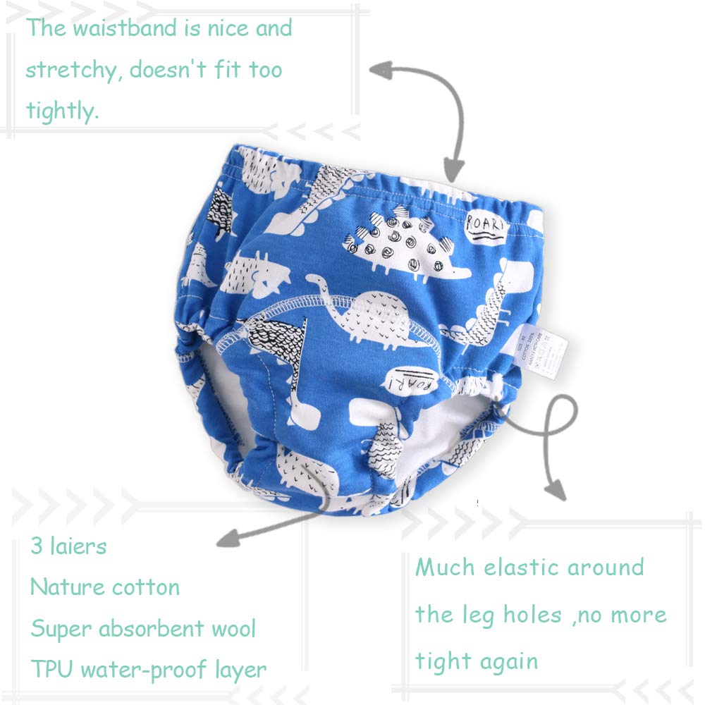 U0U Baby Boys 4 Pack Cotton Training Pants Toddler Potty Training Underwear For Boys Dinosaur Blue 4T
