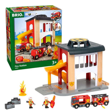 BRIO 33833 World Central Fire Station - Interactive Toy Set with Fire Truck and Accessories | Light and Sound Features | Compati