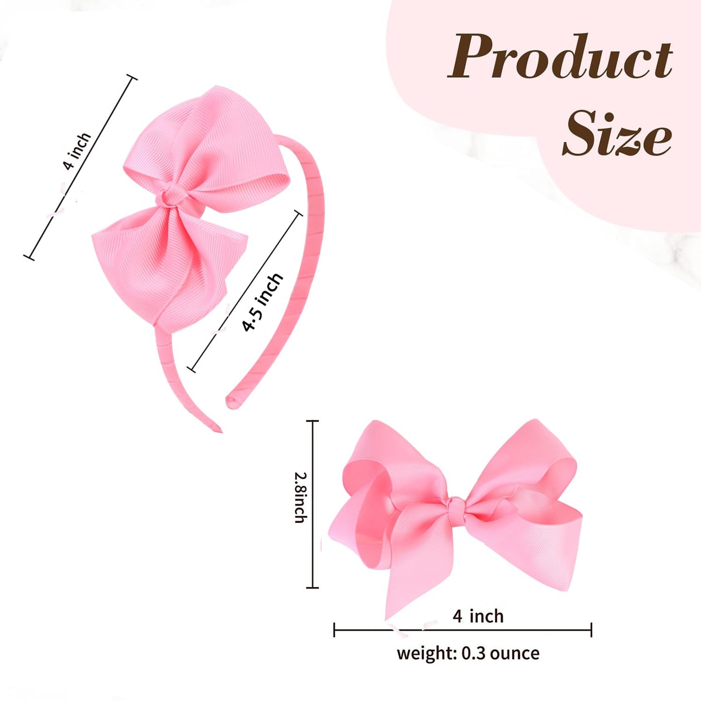 Pink Bow Headband & 2 Pcs 4 Inch Hair Bows Set, Back School Hair Accessories For Little Toddler School Girls (Pink)