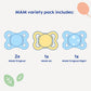 Mam Variety Pack Baby Pacifier, Includes 3 Types Of Pacifiers, Nipple Shape Is Developed With Dentists, 0-6 Months, Unisex, 4 Co