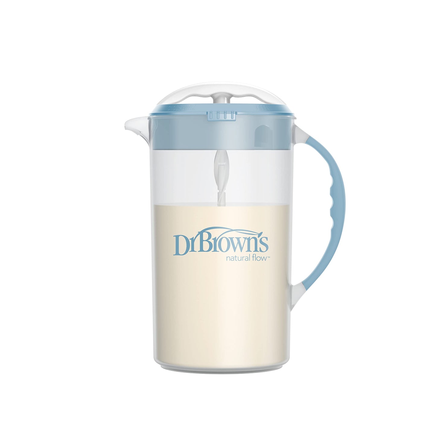 Dr. Brown'S Baby Formula Mixing Pitcher With Adjustable Stopper, Locking Lid, & No Drip Spout, 32Oz, Bpa Free, Blue