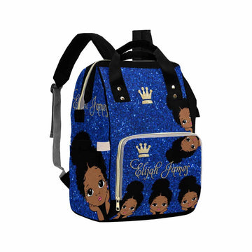 Artsadd Personalized Diaper Bag Backpack With Name, Dark Blue Glitter Crown Daypack Customized Large Capacity Baby Backpack Napp