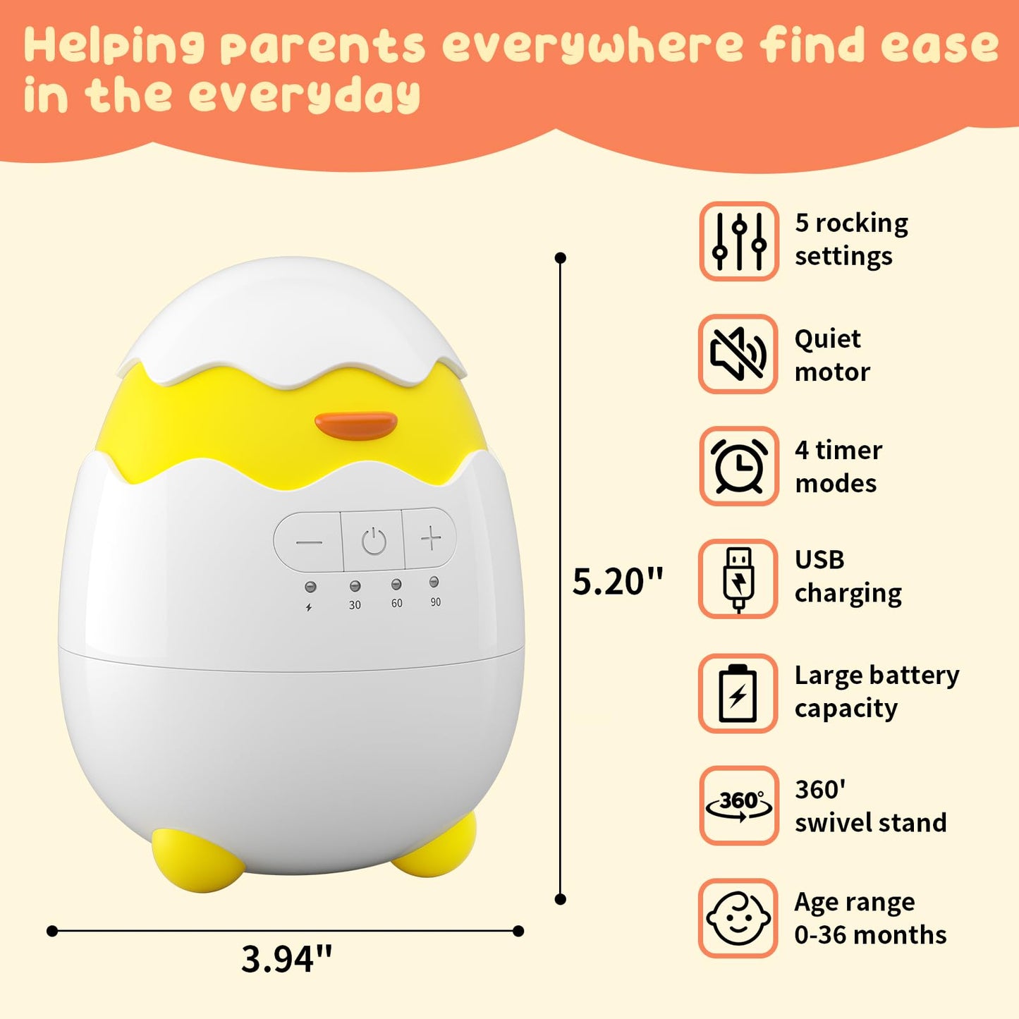 Rechargeable Baby Rocker & Soother - Portable With 5 Vibration Intensities And 4 Timing Modes, Perfect For Strollers, Cribs & Ne