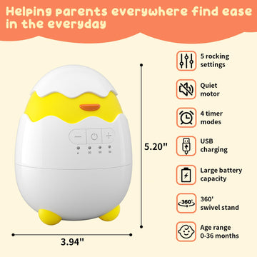 Rechargeable Baby Rocker & Soother - Portable With 5 Vibration Intensities And 4 Timing Modes, Perfect For Strollers, Cribs & Ne
