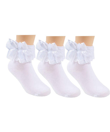 Baiyixin 3 Pack Little Girls Cotton Lace Ruffle Princess Style Dress Socks(2T-12T) White
