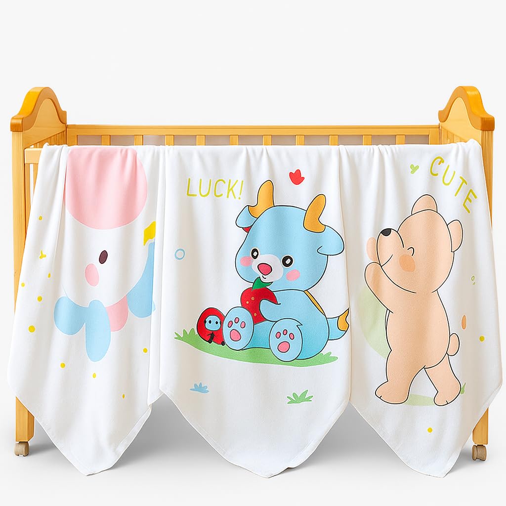 Infantbond By Fareto Super Soft Baby Blanket  Muslin Cotton with Cute Cartoon Bear Design | SkinFriendly & Lightweight | 115x1