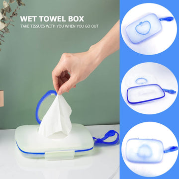 Doerdo Portable Wet Wipe Dispenser Baby Wipe Box, Baby Wipe Holder With Lid, Wipe Case For Travel Home Office Cars, Blue