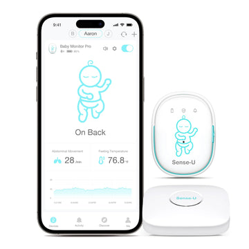 Sense-U Smart Baby Monitor Pro(Long Range) With Arousal Vibration, Audible & App Alerts Anywhere: Tracks Abdominal Movement, Rol