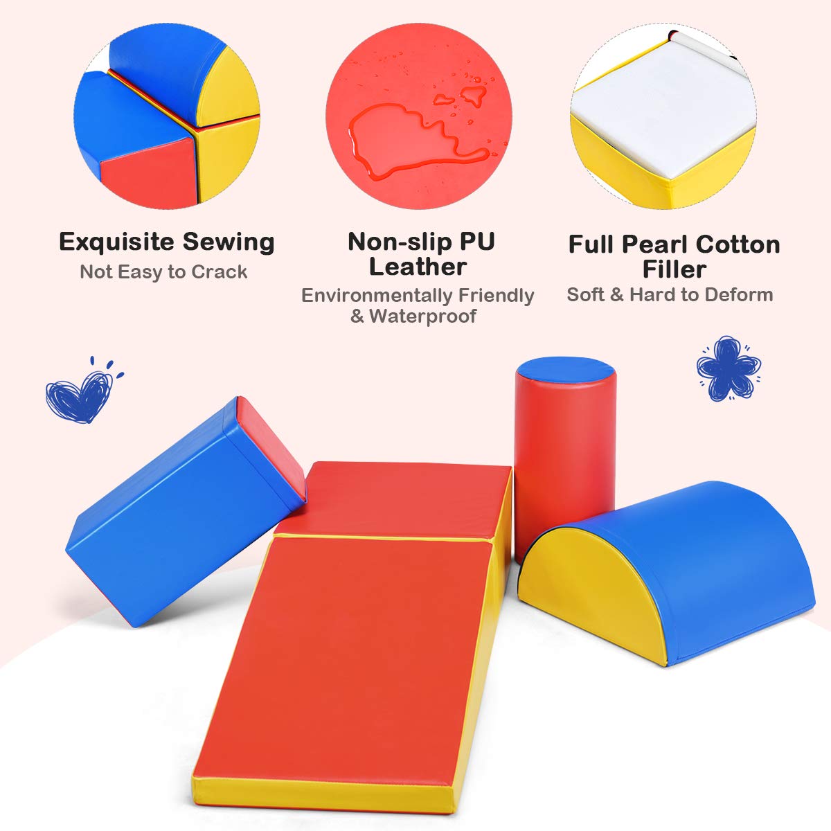 Costzon Crawl And Climb Foam Play Set, Colorful Fun Foam Play Set, 5 Piece Lightweight Interactive Set, Childrens Software Compo