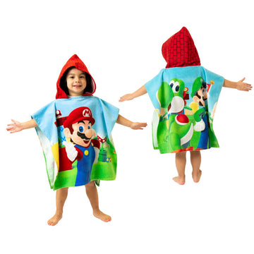 Franco Super Mario Kids Beach/Pool/Bath/Camping Hooded Towel Poncho 24' X 22', Absorbent Cotton Cover Up, (Official Nintendo P