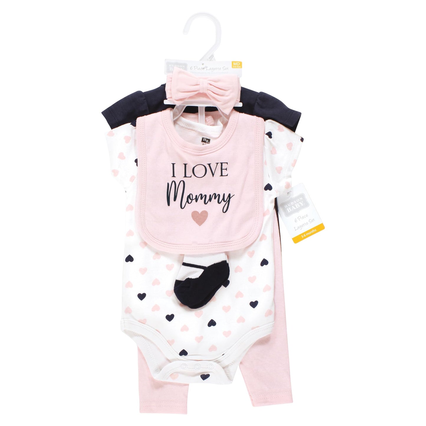 Hudson Baby Unisex Baby Cotton Layette Set, Girl Mommy Pink Navy, 9-12 Months