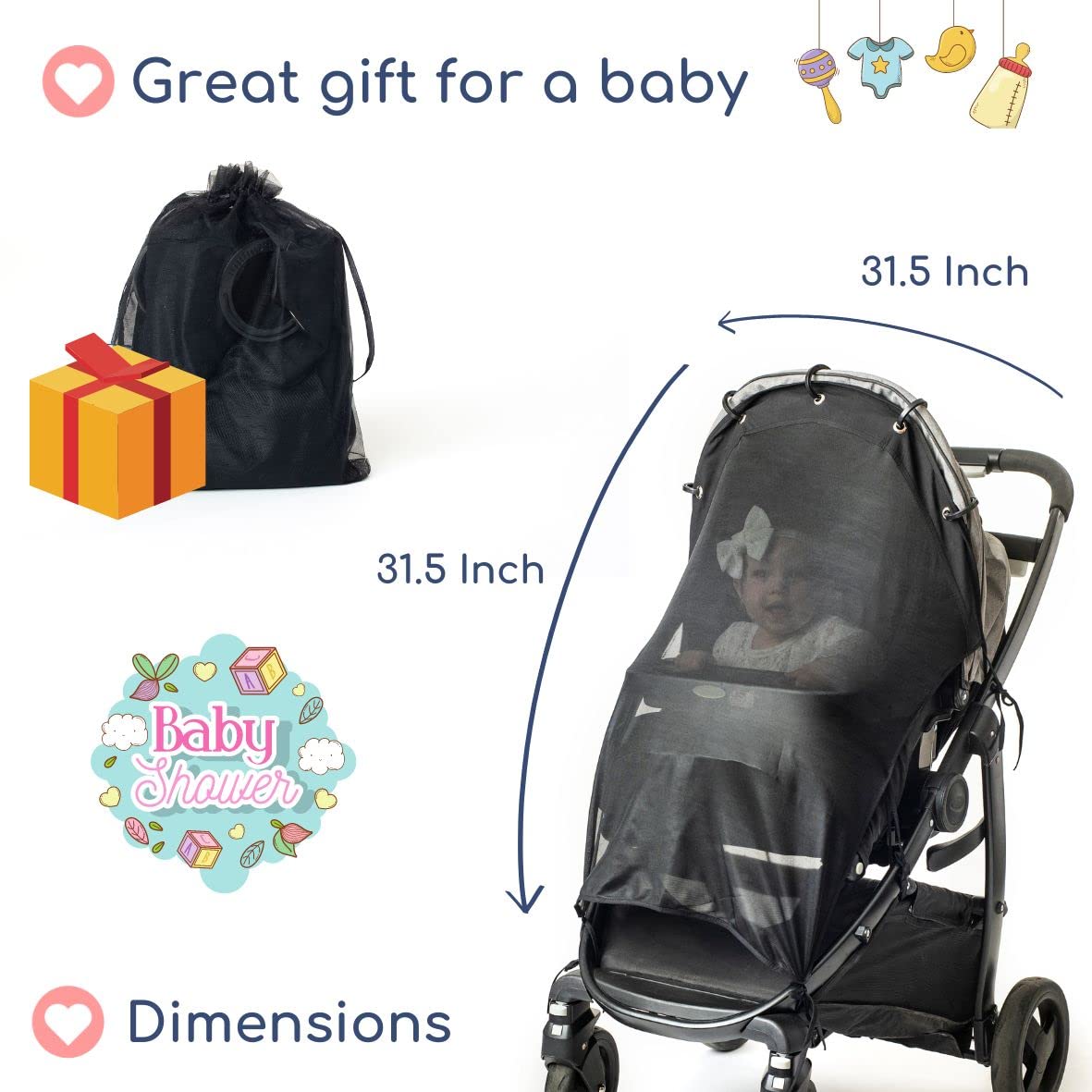 Intimom Stroller Sunshade (Xl Black) - Universal Adjustable Spf 30+ Sunshade With See Through, Stroller Canopy Extender, Mesh Ne