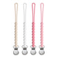 Pacifier Clip for Boys Girls - MORIBOX 4 Pack Paci Clip Soothie Baby Binky Holder for Shower Gift Birthday (Beige+White+Pink+Dpi