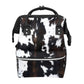 GACTIVITY Cowhide Black Brown Cow Print Diaper Bag Travel Backpack Large Capacity Multi-Function Zipper Casual Travel Backpacks 