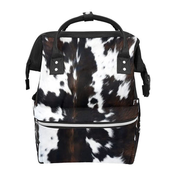GACTIVITY Cowhide Black Brown Cow Print Diaper Bag Travel Backpack Large Capacity Multi-Function Zipper Casual Travel Backpacks 