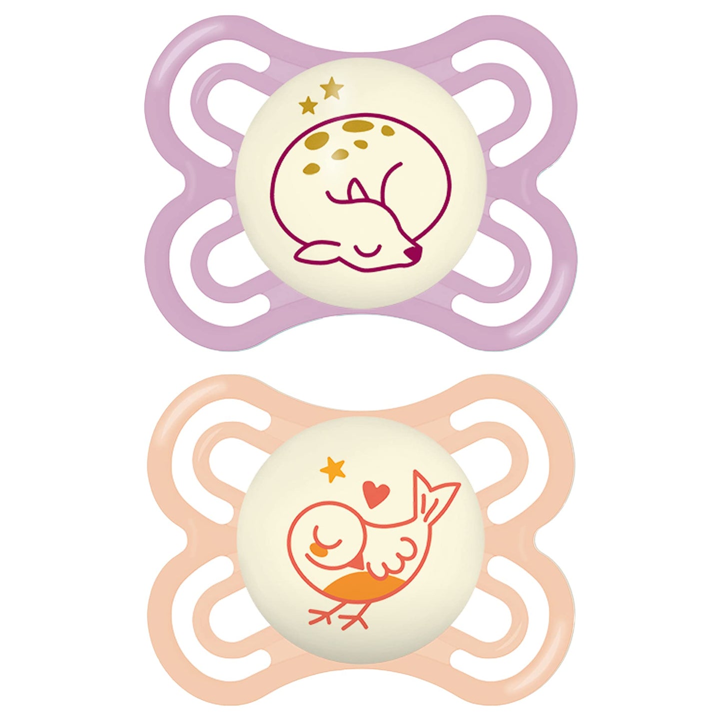 Mam Perfect Night Baby Pacifier, Patented Nipple, Glows In The Dark, 0-6 Months, Girl, 2 Count (Pack Of 1)