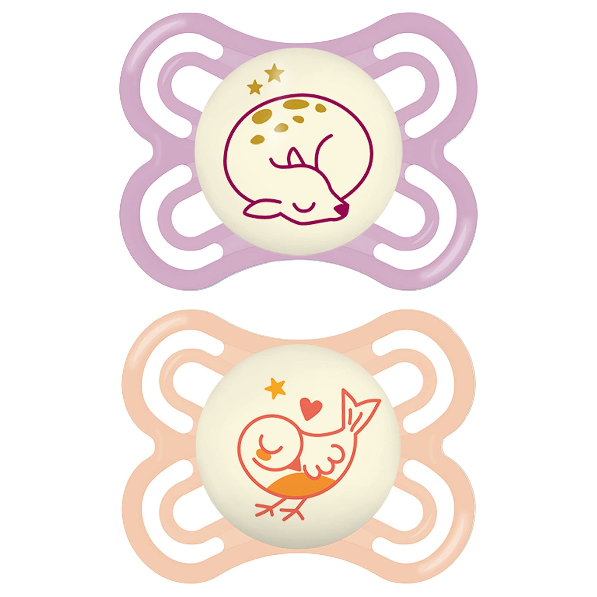 Mam Perfect Night Baby Pacifier, Patented Nipple, Glows In The Dark, 0-6 Months, Girl, 2 Count (Pack Of 1)