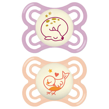 Mam Perfect Night Baby Pacifier, Patented Nipple, Glows In The Dark, 0-6 Months, Girl, 2 Count (Pack Of 1)