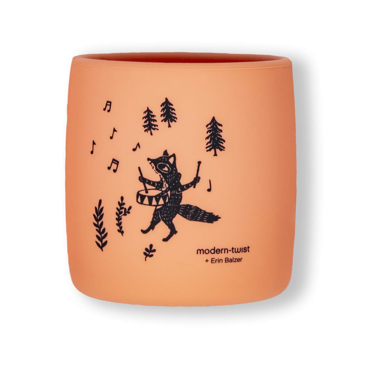 Modern-Twist Sip Set, Food-Grade Silicone, Waterproof, Dishwasher, Freezer Safe, Reusable Cups - Orange Fox Family, Pack Of 2