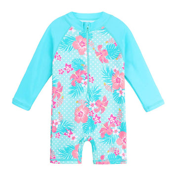Huaaniue Baby/Toddler Girl Swimsuit Long Sleeve Rashguard Swimwear Cyan 3-4 T