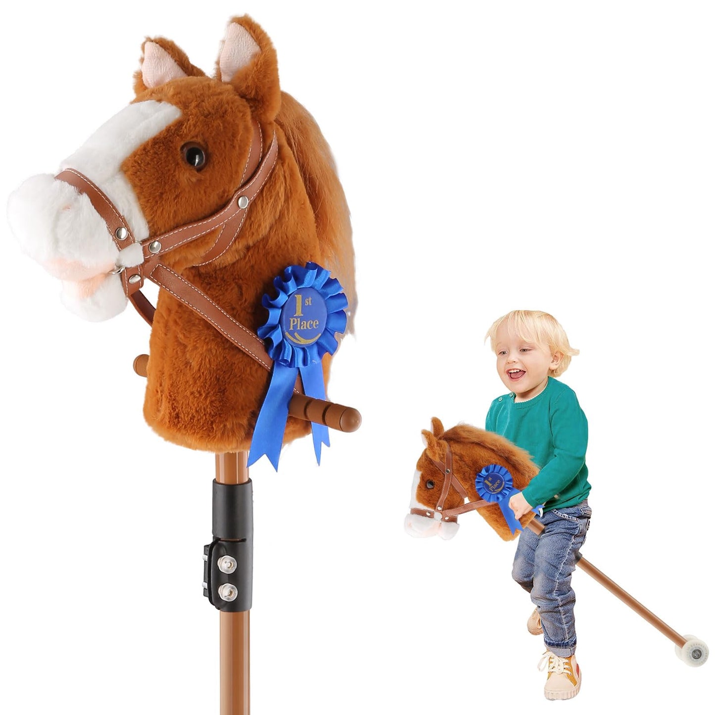 Greeily Hobby Horse on a Stick, 30 to 50 Stick Horse for Cowboys Plush Handcrafted Hobby Horse Stick Toy Real Pony Galloping Sou