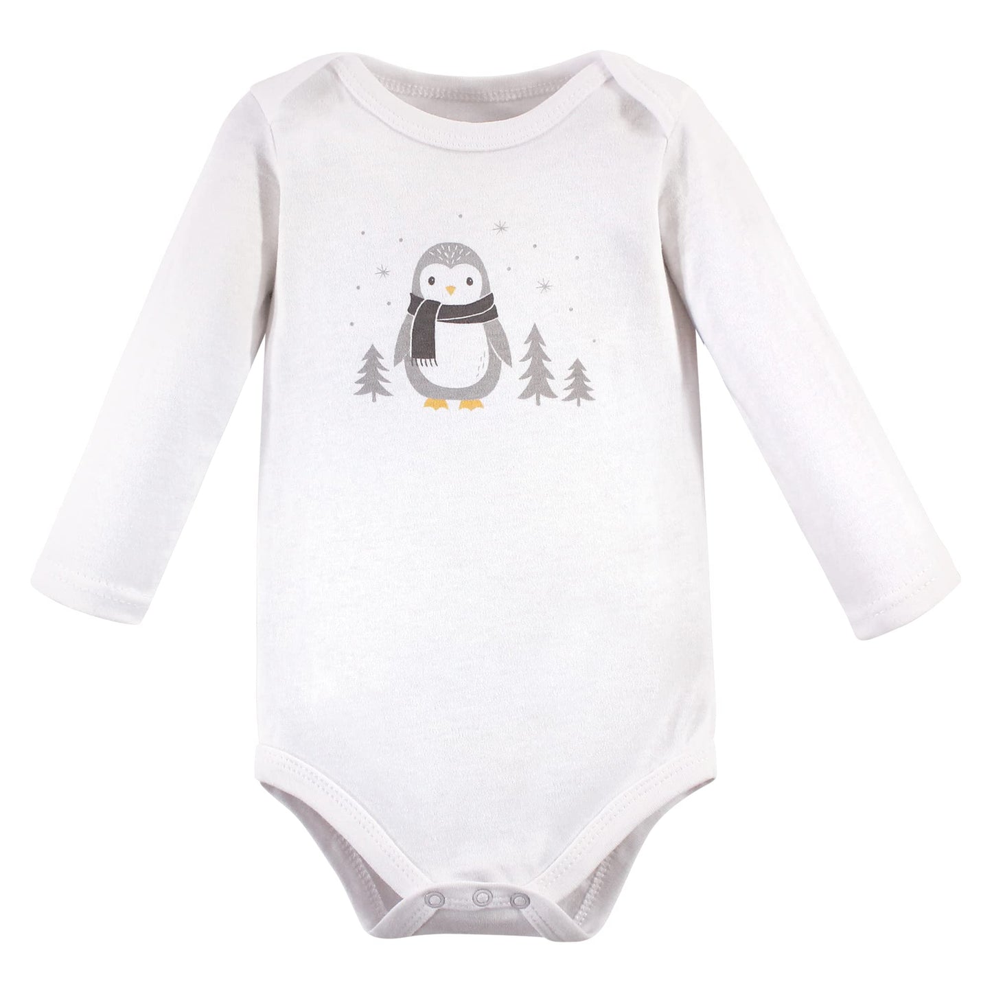 Hudson Baby Unisex Bodysuits Cotton Long-Sleeve Gray Penguin, 9-12 Months, Gray Penguin 3-Pack, 9-12 Months Us