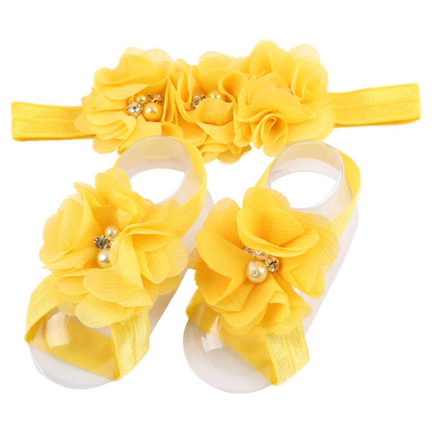 Ld Dress Baby Girl Foot Flower + Headband, Yellow, Whole: Approx. 8 X 5.5Cm/ 3.14' X 2.16'