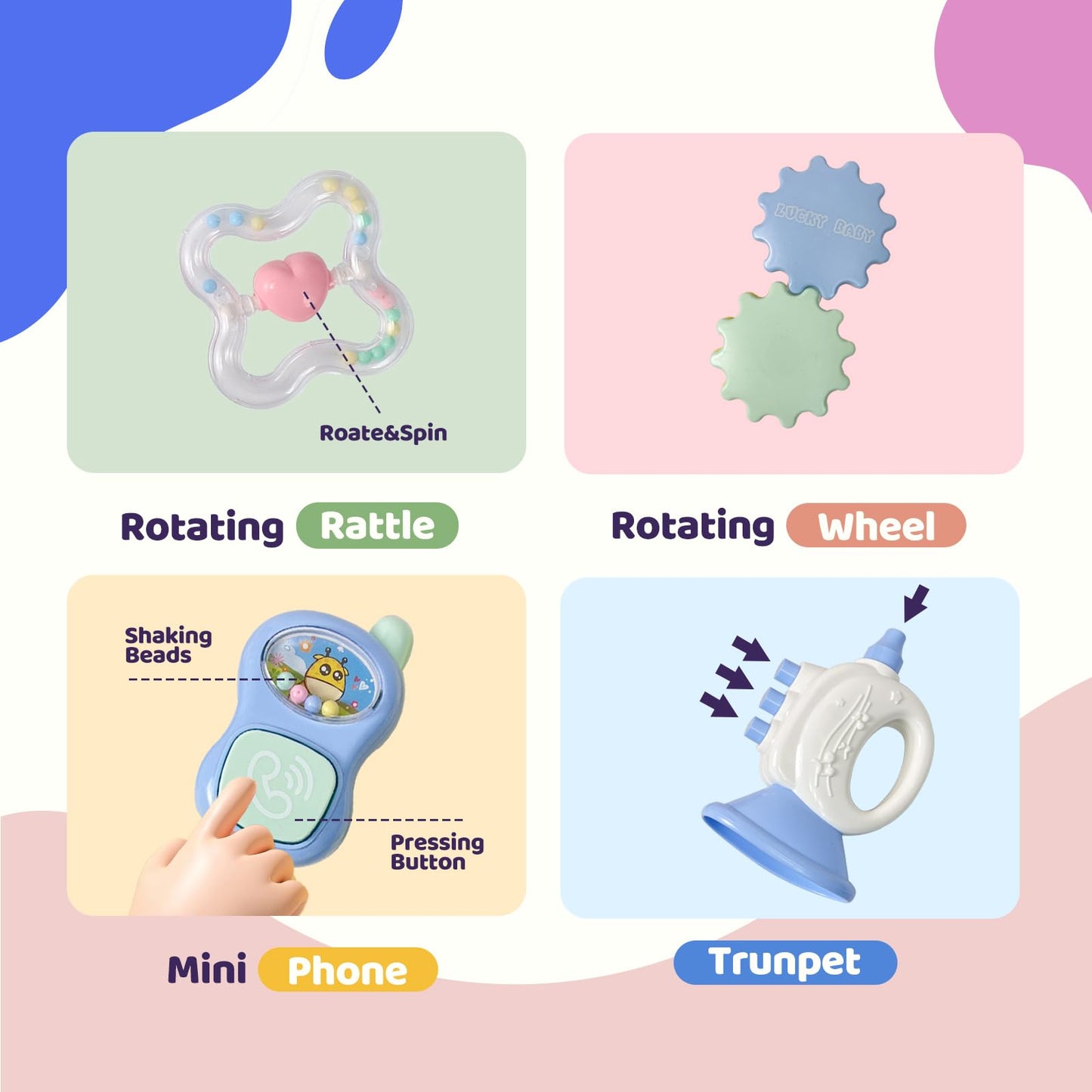 Cuterabit 13PCS Baby Rattles 0-6 Months, Baby Teething Toys with Storage Case, Infant Toys 0-3-6-12 Months, Baby Girl Toys, Best