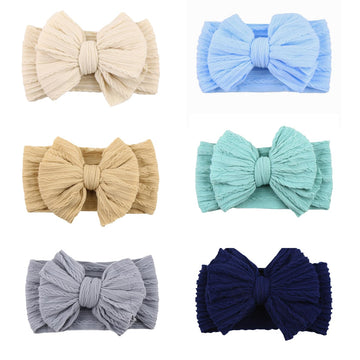 Zurlefy Nylon Blue Baby Headbands Bows, Stretchy Gray Infant Headband Bows For Baby Girls Boys Newborn Head Wraps Toddler Unisex