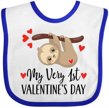 Inktastic My First Valentines Day Baby Sloth Baby Bib White And Royal 39C36