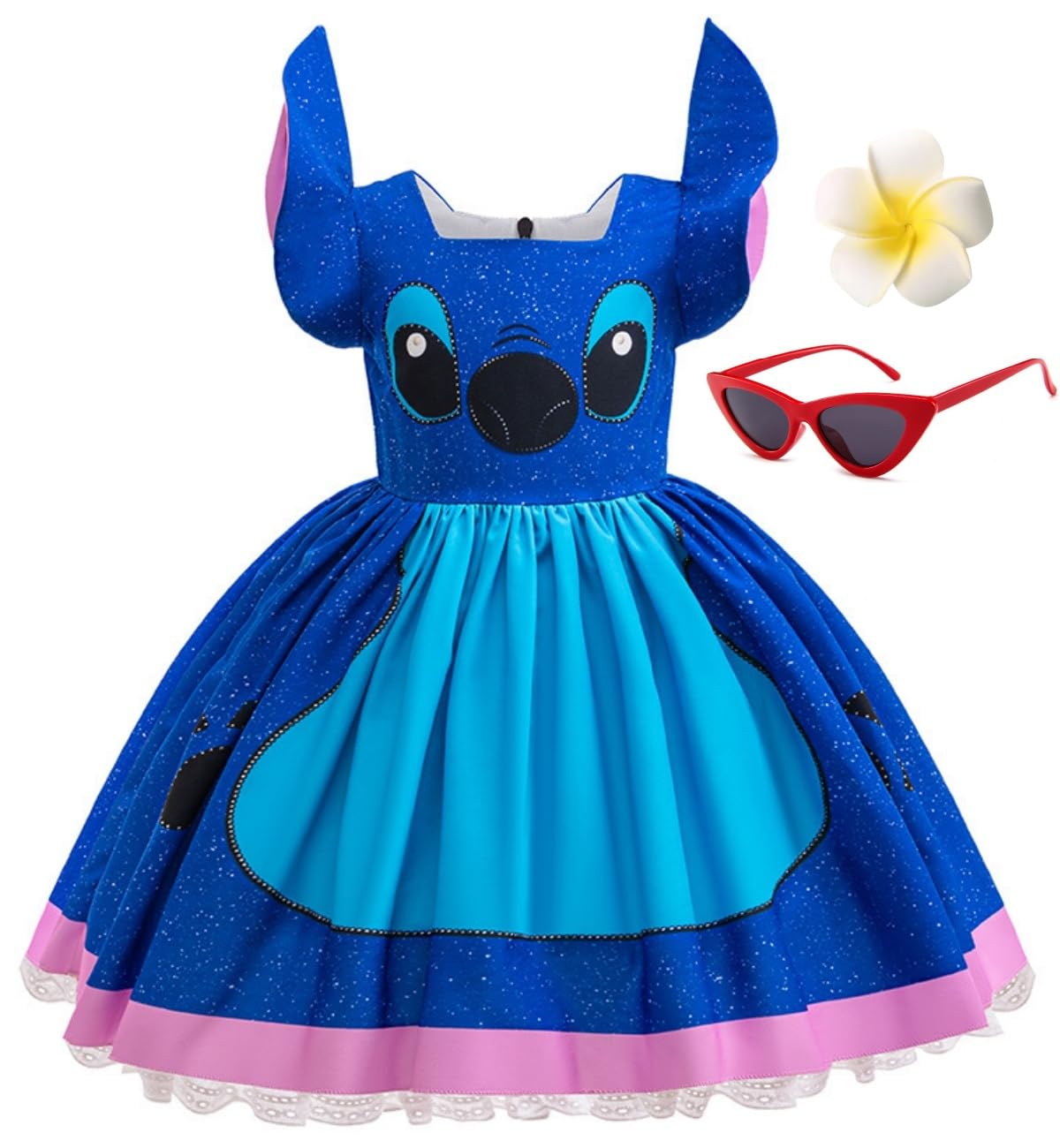 ZKR Lilo Costume Hawaiian Dress for Girls Kids Halloween Cospay Outfit With Flower Hair Clips and Sunglasses 9-10Y (140)