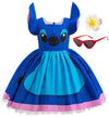 ZKR Lilo Costume Hawaiian Dress for Girls Kids Halloween Cospay Outfit With Flower Hair Clips and Sunglasses 11-12Y (150)