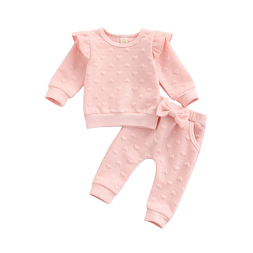 Ynibbim Valentine'S Day Newborn Infant Baby Girl Clothes Set Ruffle Long Sleeve Sweatshirts Top Pants Love Heart-Shape Printed O
