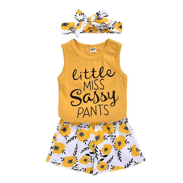 Hipea Toddler Baby Girl Outfits Flower Tops Sleeveless Vest Shorts Headband Summer Clothes Set(3-4T)