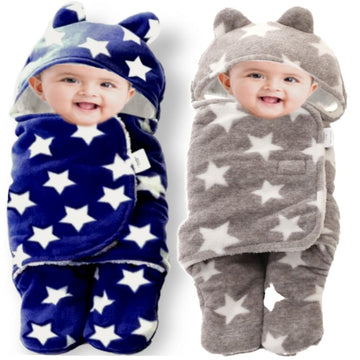 Brandonn Baby Blankets New Born Combo Pack Of Wearable Swaddle Wrapper Security Blanket For Kids For 06 Month Babies (Grey, Nav