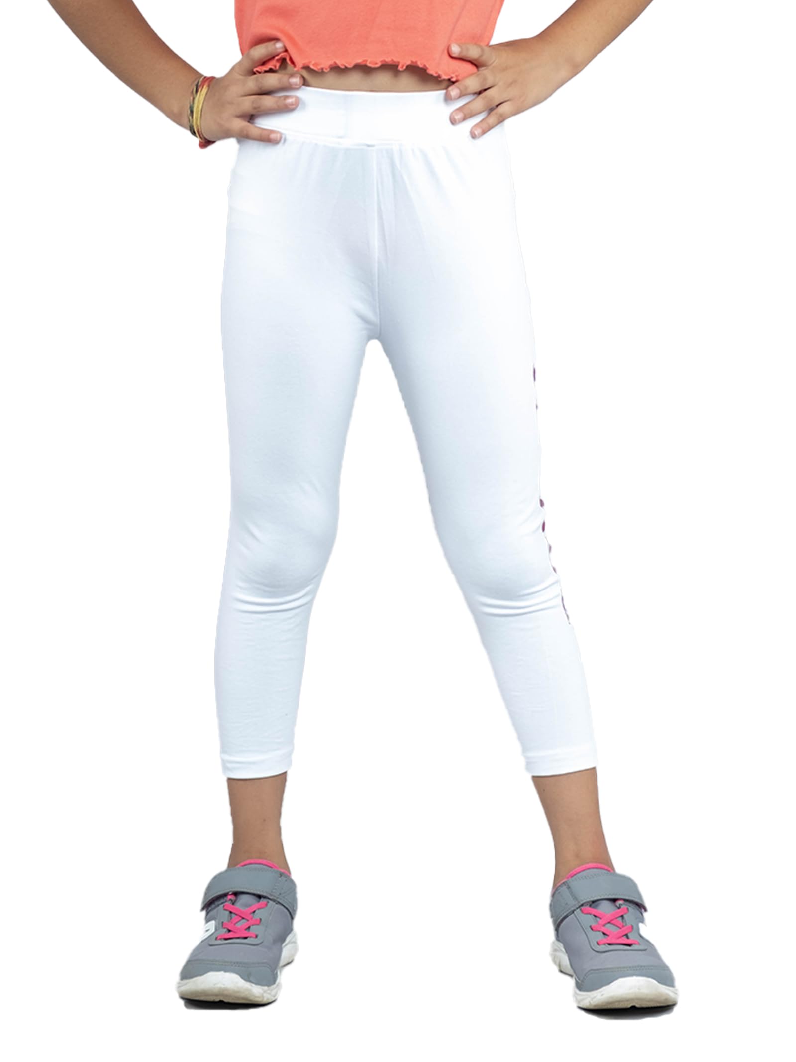 KiddoPanti Girls Savage Printed Capri Legging, White, 1012Y