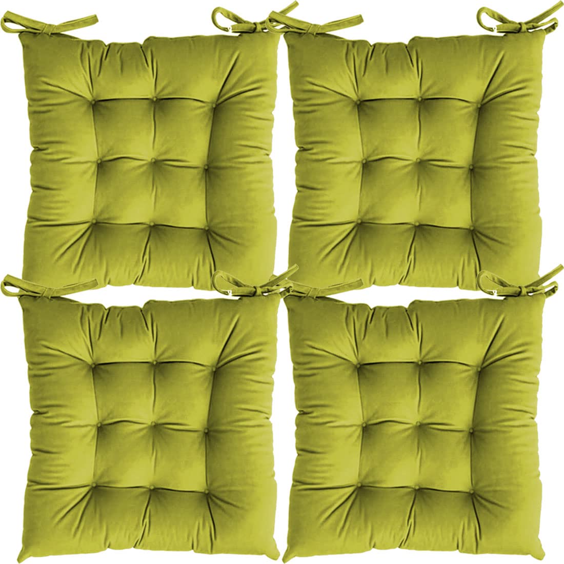 Linenovation Microfiber Square Chair Pad/Cushion for Office, Home or Car Sitting with Ties24 Inch X 24 InchParrot GreenSet of